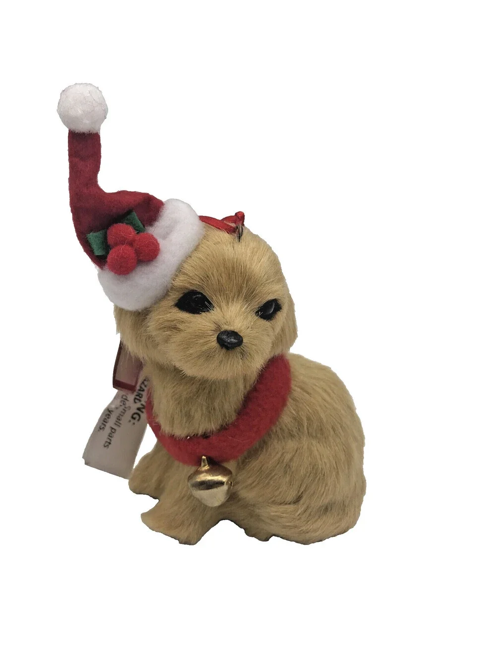 Santa Paws Furry Dog With Santa Hat Christmas Ornament  5” With Bell Collar